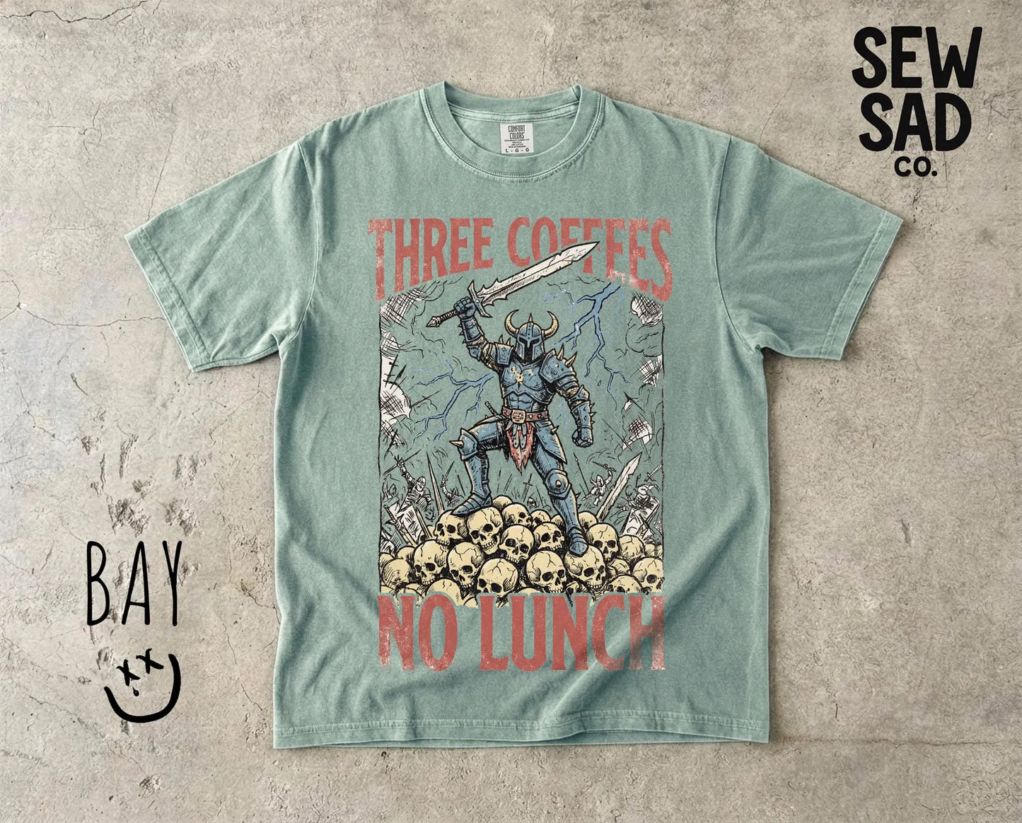 Three Coffees No Lunch Shirt – Funny Medieval Knight Graphic Tee