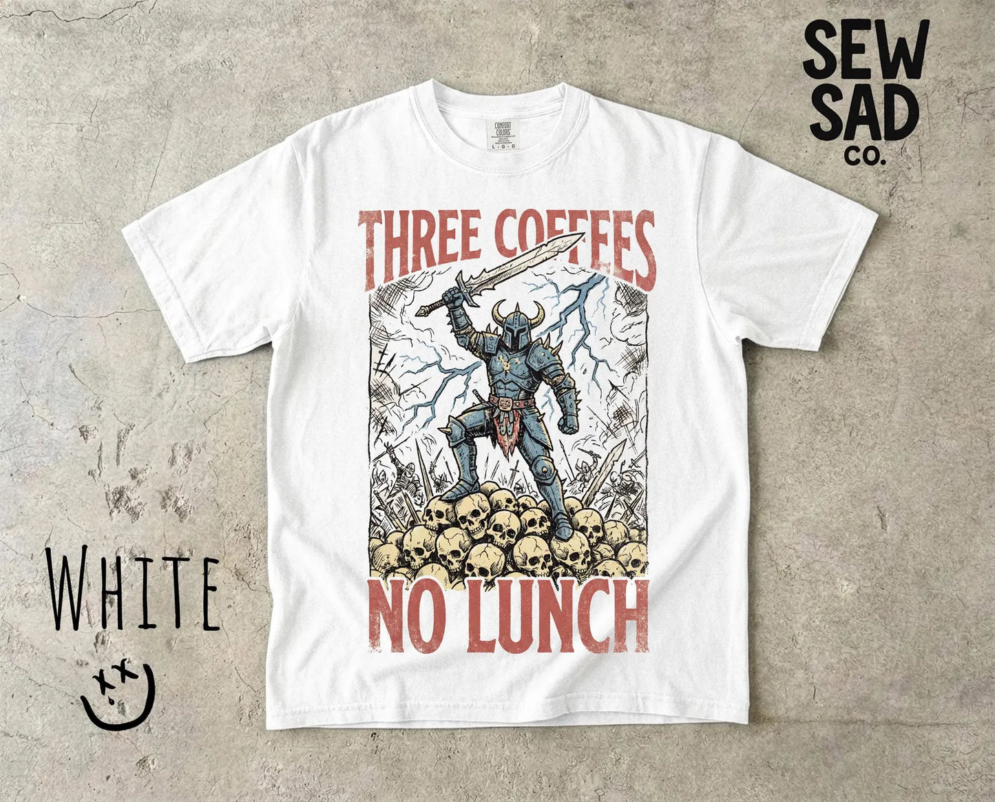 Three Coffees No Lunch Shirt – Funny Medieval Knight Graphic Tee