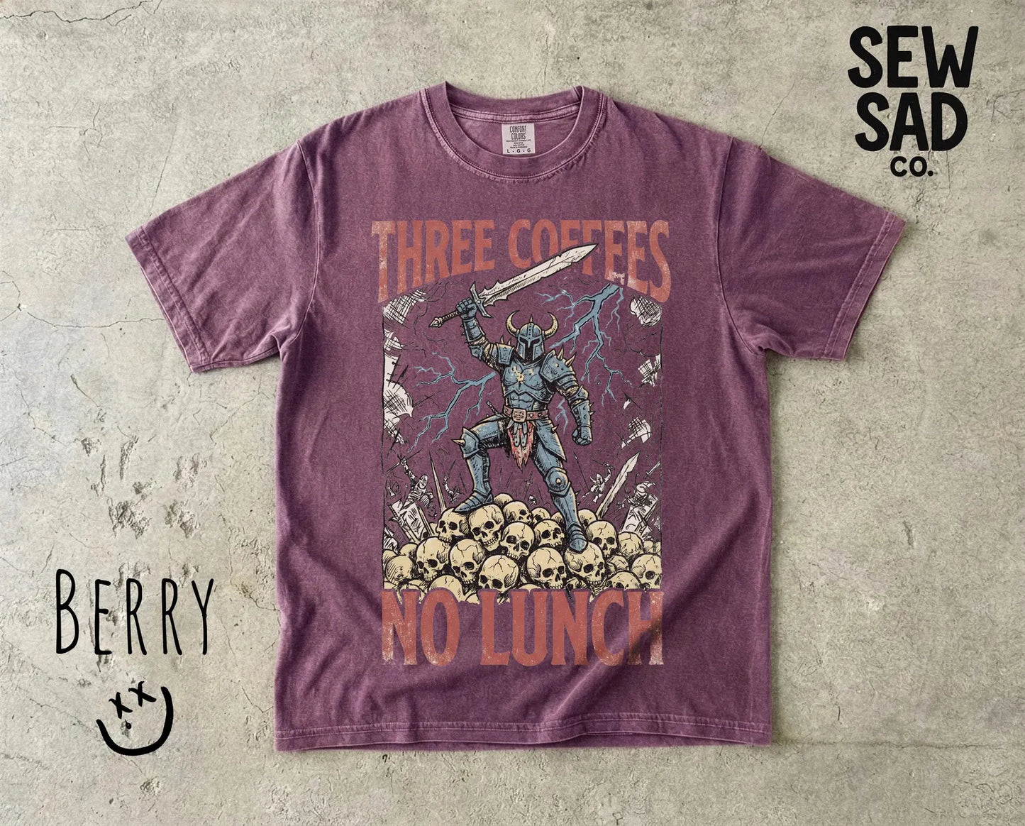 Three Coffees No Lunch Shirt – Funny Medieval Knight Graphic Tee