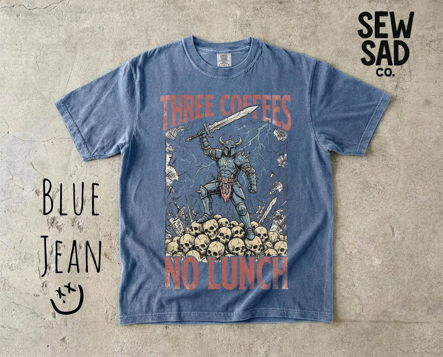 Three Coffees No Lunch Shirt – Funny Medieval Knight Graphic Tee