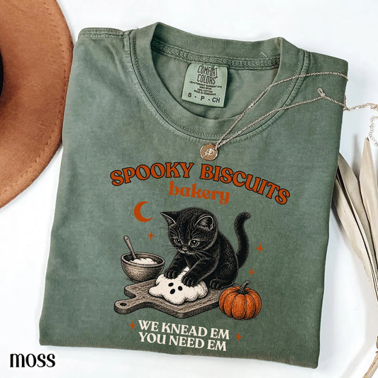 Spooky Biscuits Black Cat Shirt – Vintage Halloween Baking Graphic Tee